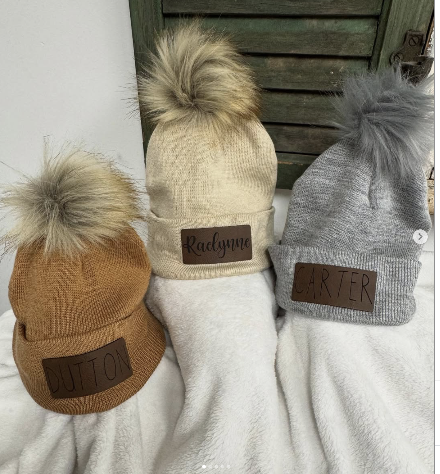 Custom embroidered beanies with leather patches